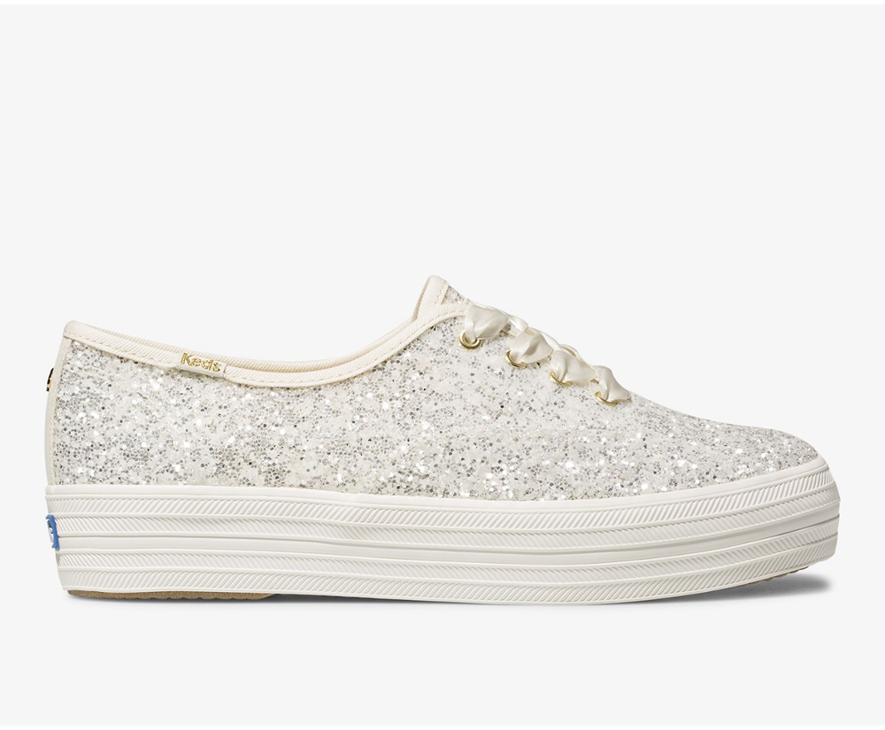 Zapatillas Keds Mujer Blancas - Kate Spade New York Triple Glitter - 579-NMSVHJ